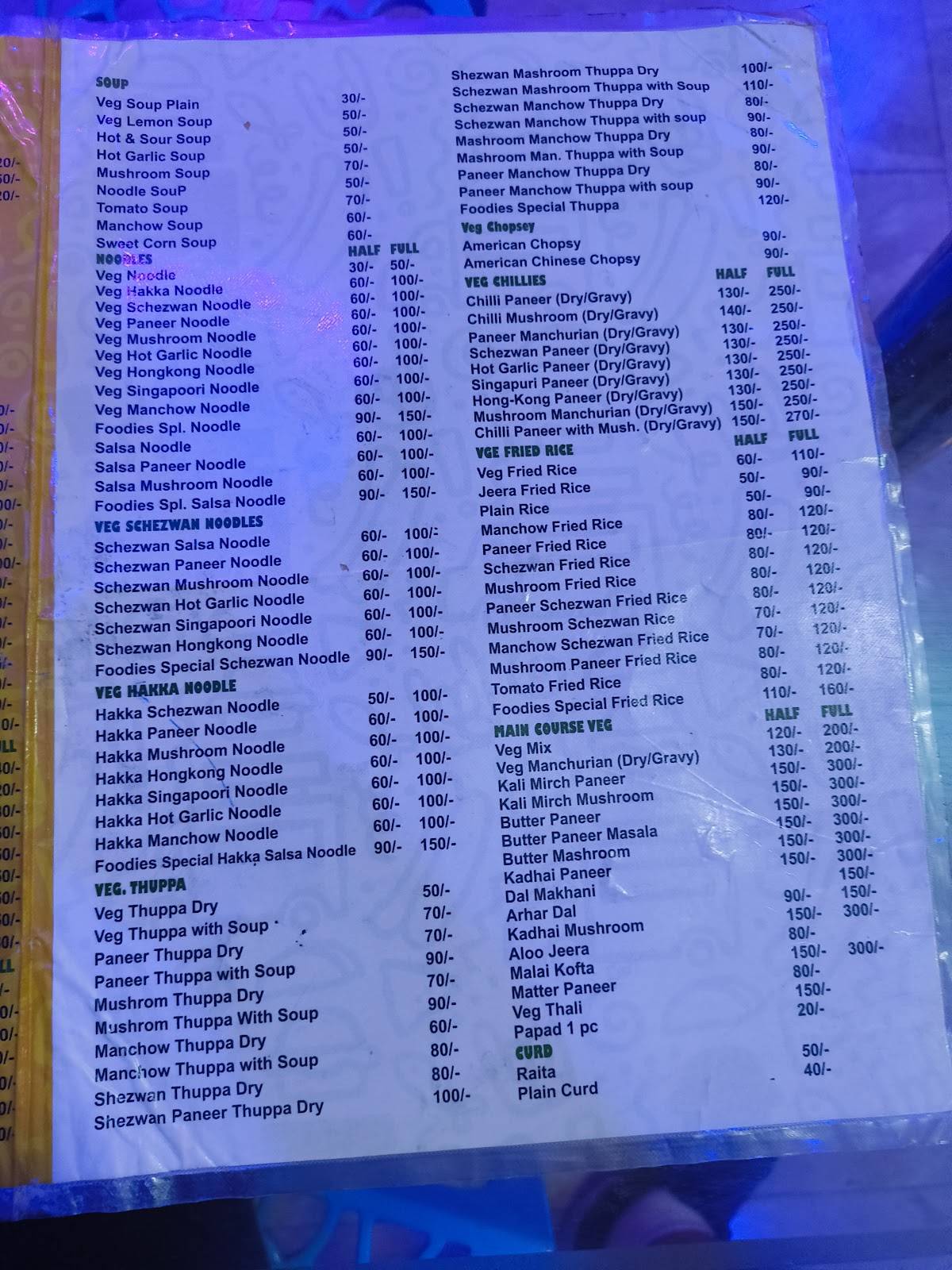 Foodies menu