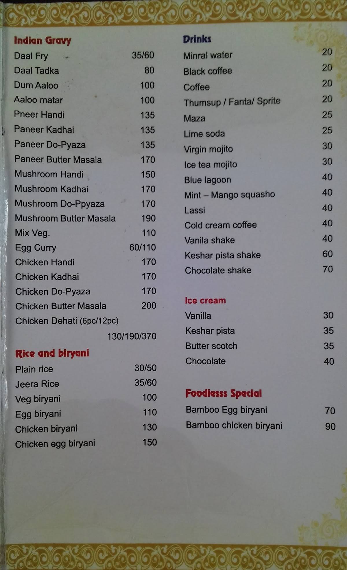 Foodiesss menu