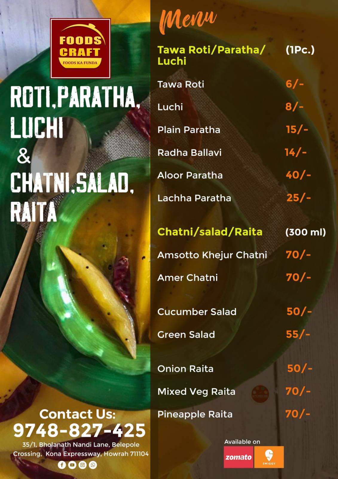Foods Craft menu