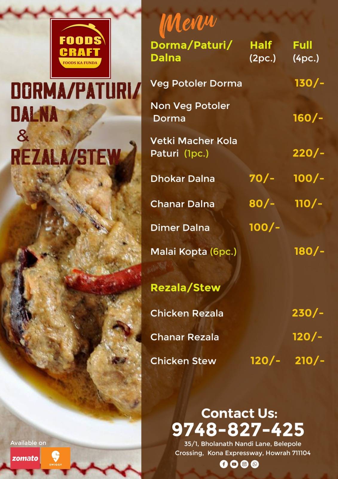 Foods Craft menu