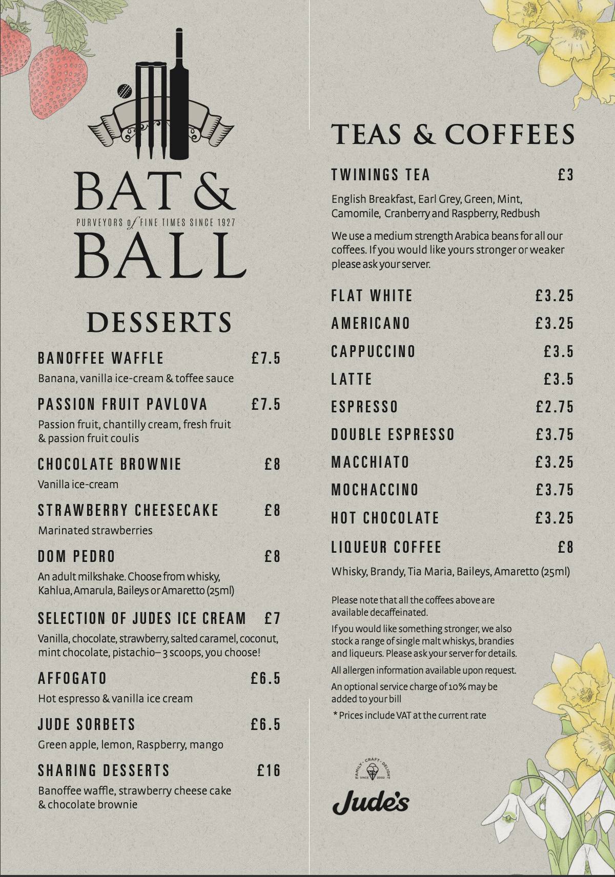 Menu at Bat & Ball pub & bar, Fordingbridge
