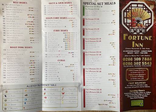 Menu at Fortune Inn restaurant, Bexley, 44 Steynton Ave