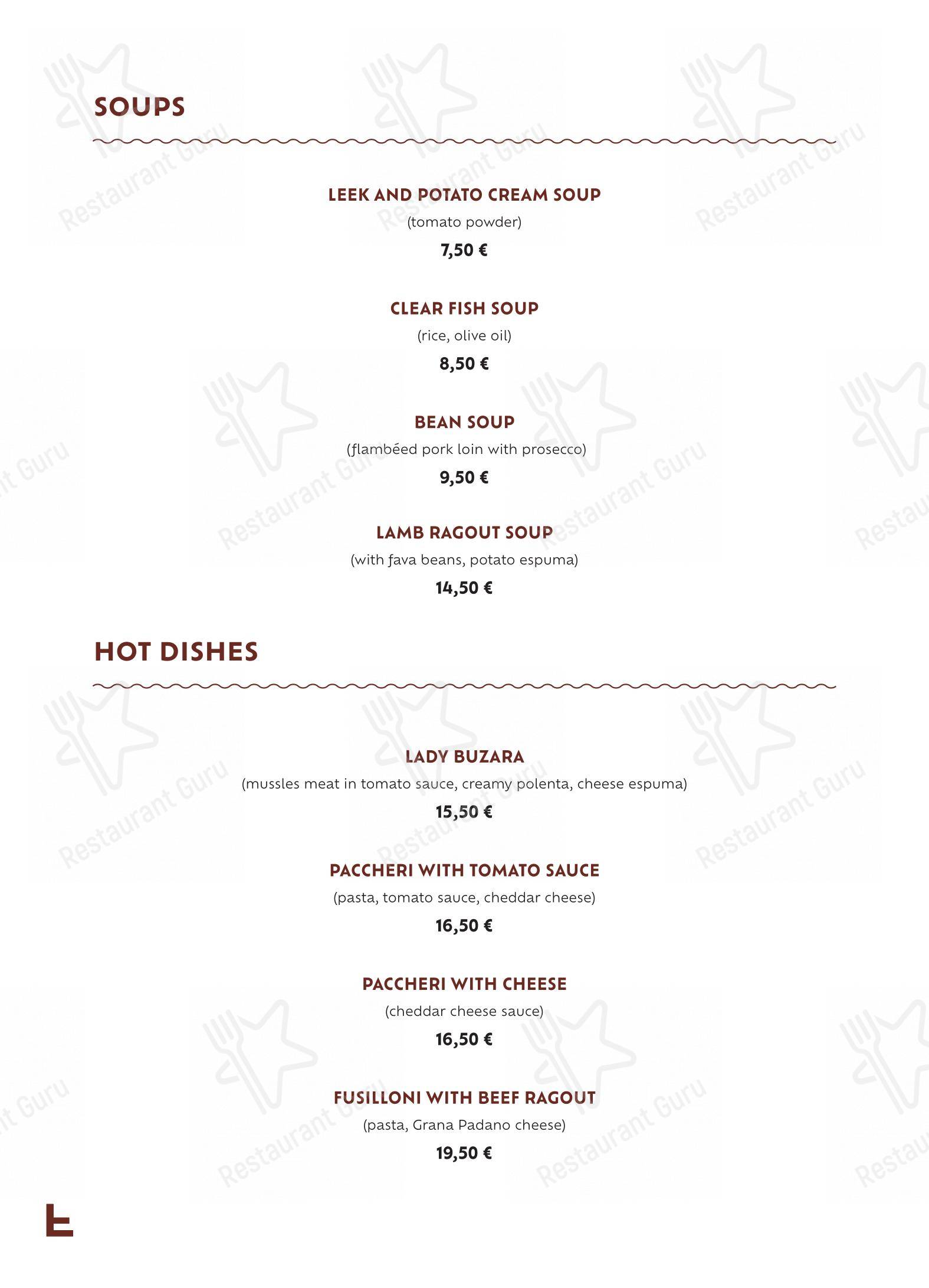 Menu bar per Foša ristorante
