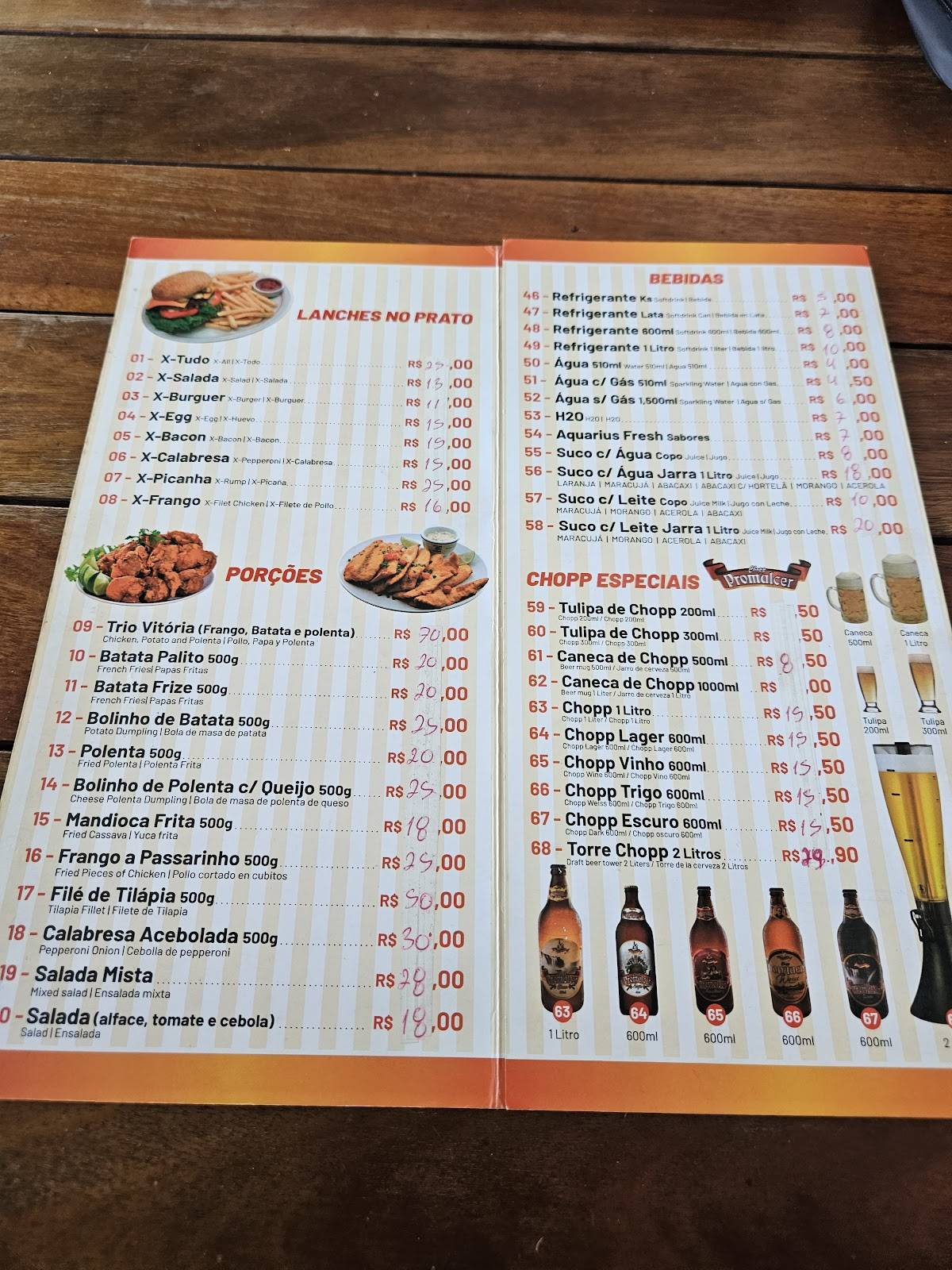 Vitória restaurante e petiscaria cardápio