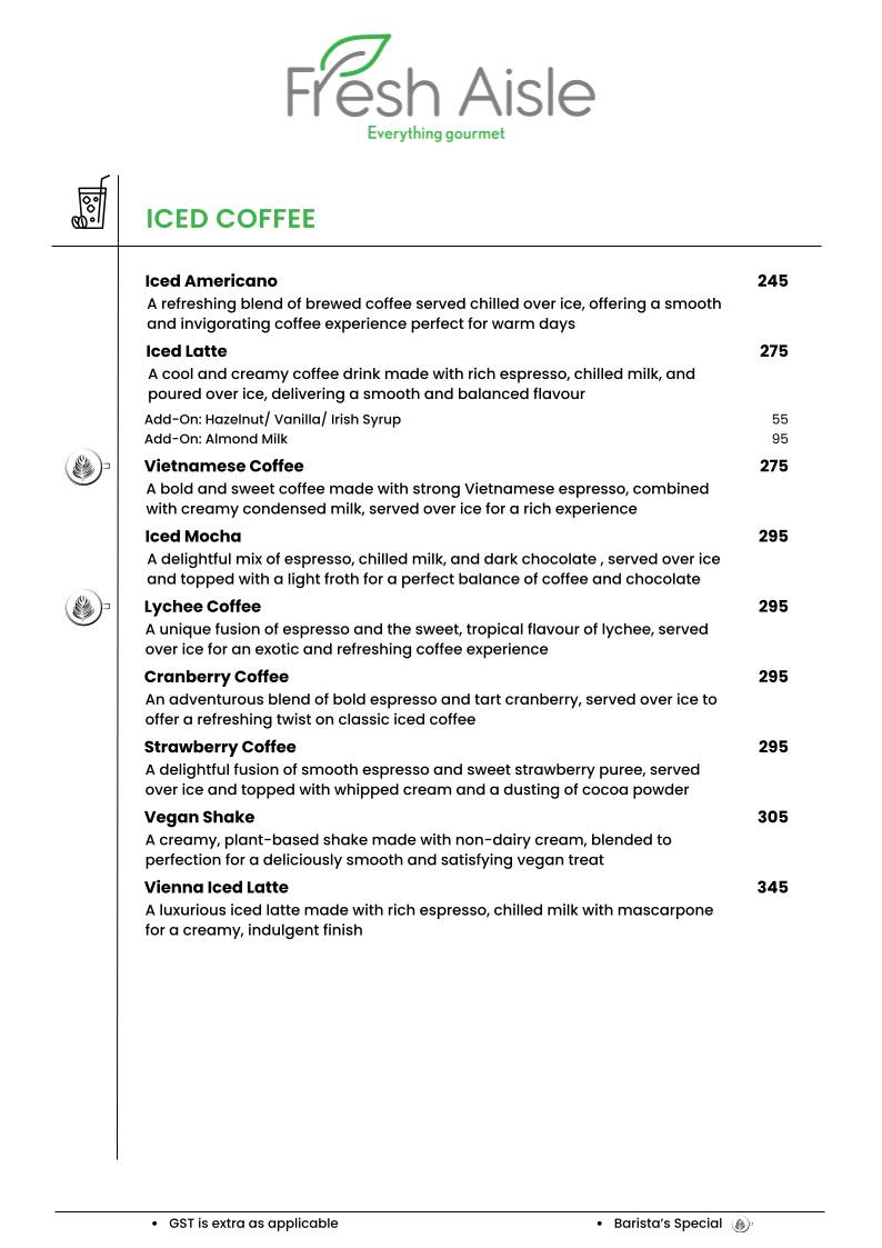 Fresh Aisle Cafe menu