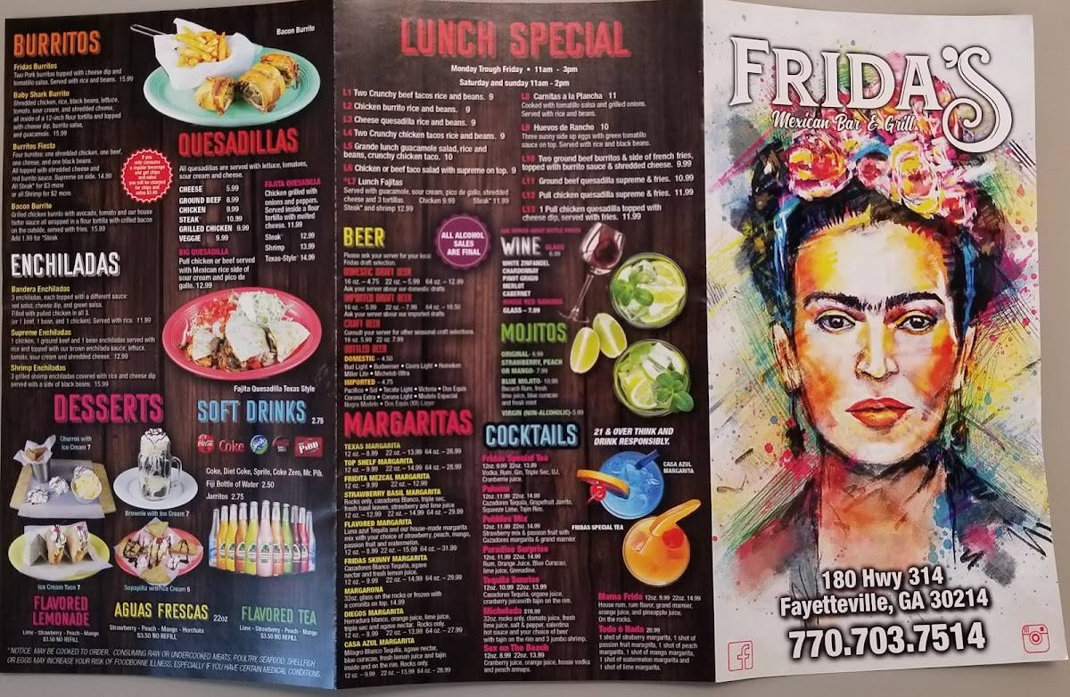 Menu at Frida's Bar and Grill, Fayetteville