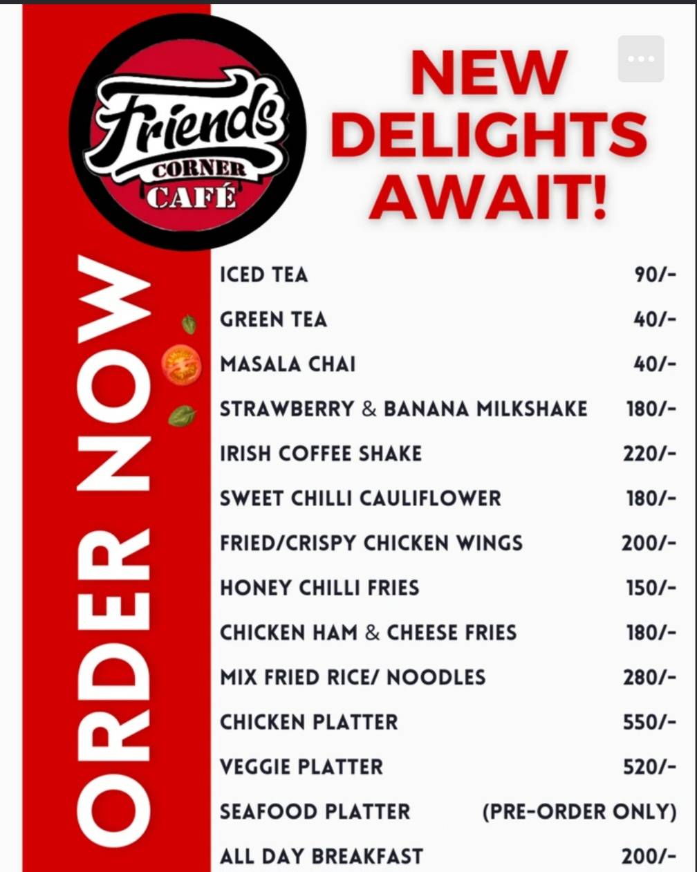 Friend's Corner Café menu