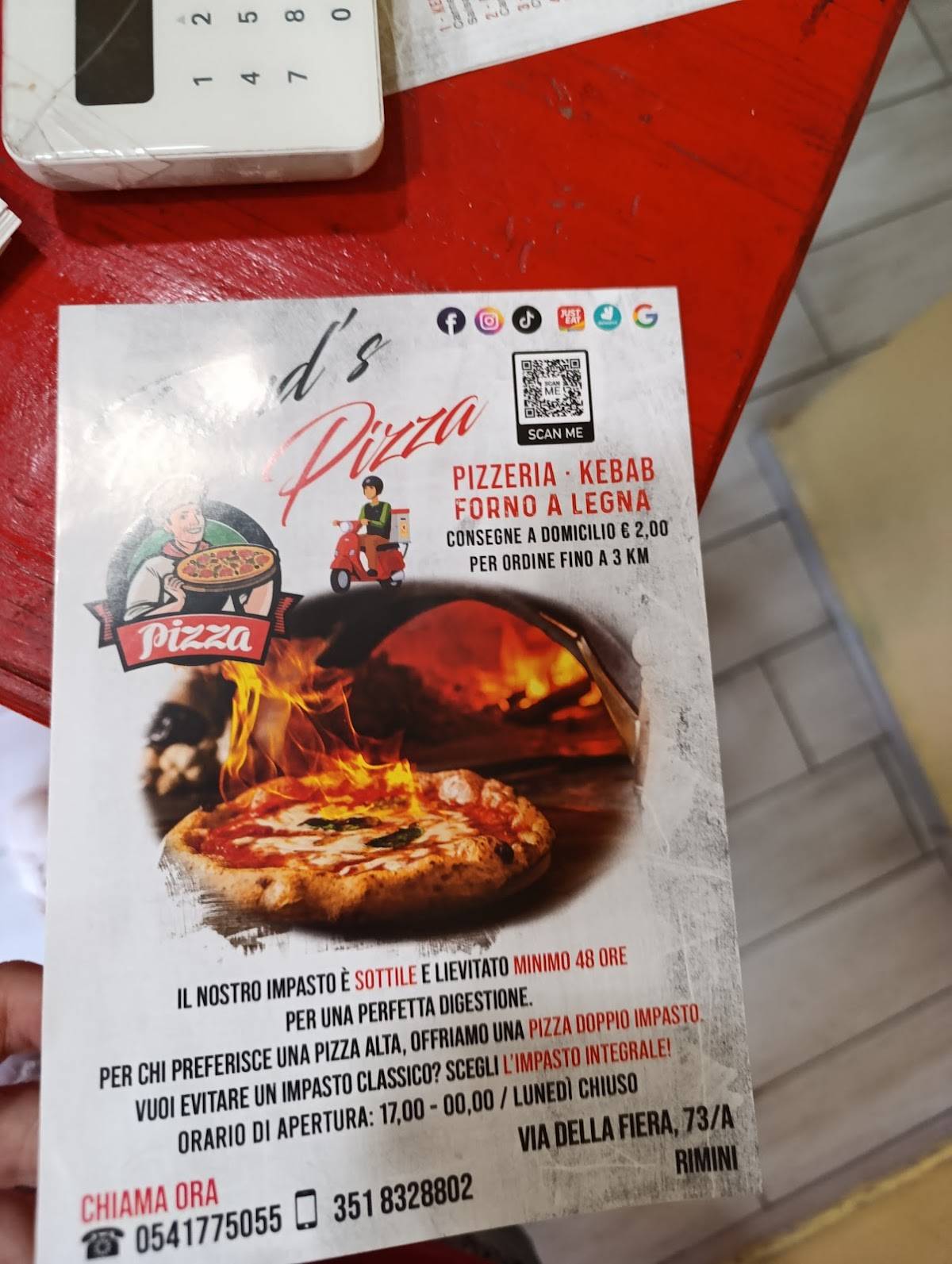 Menu de Friends pizza