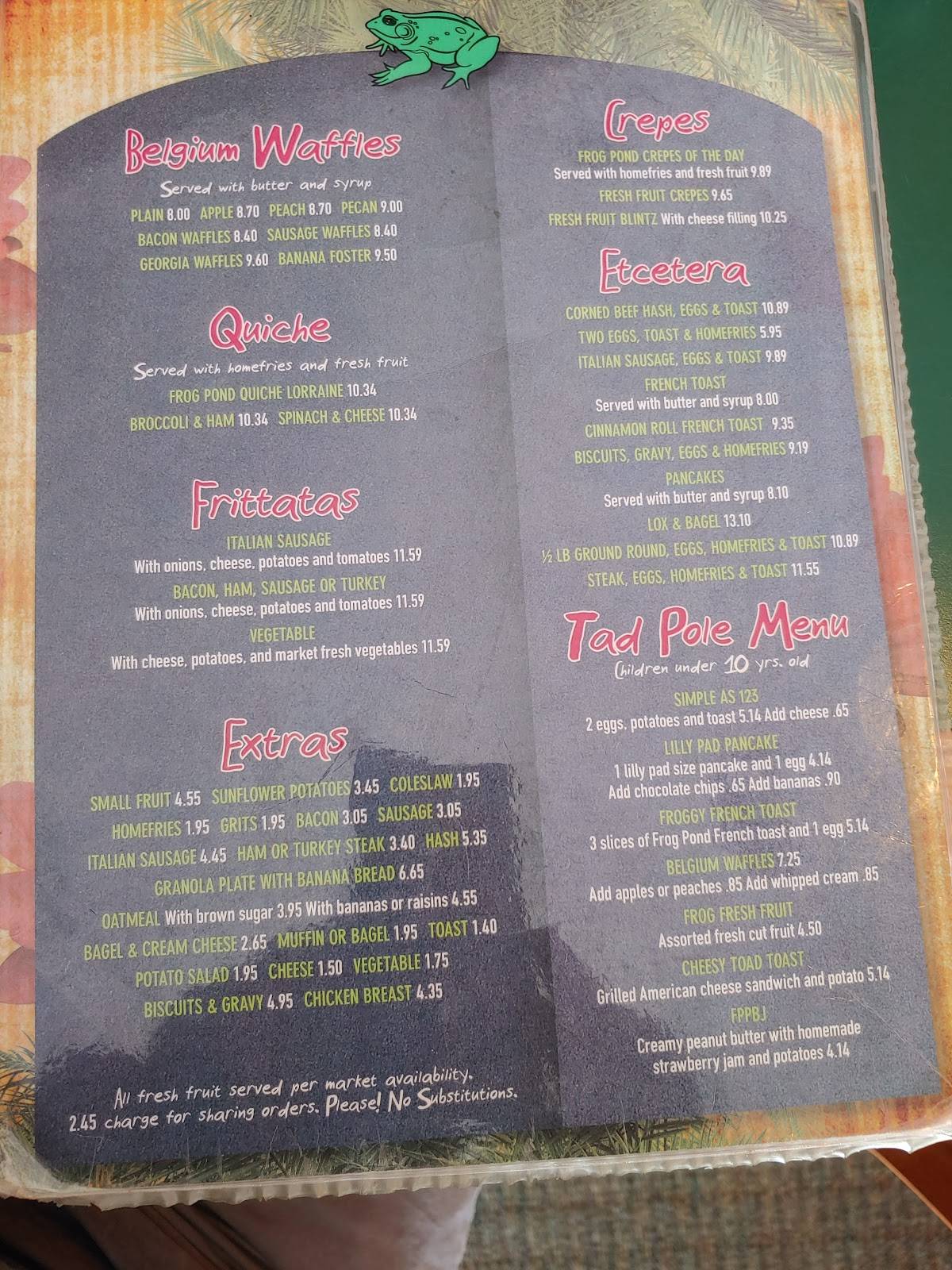 Menu at Frog Pond restaurant, Saint Pete Beach