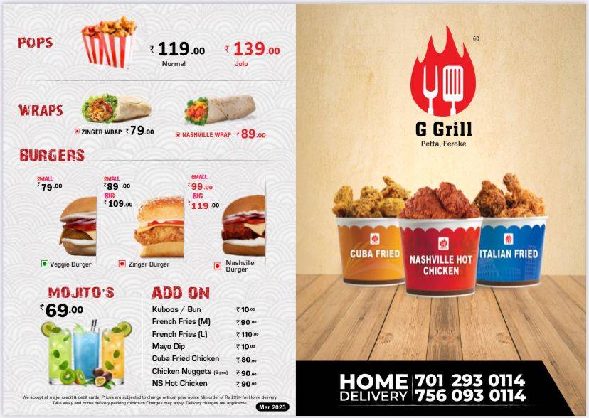 G Grill Feroke menu