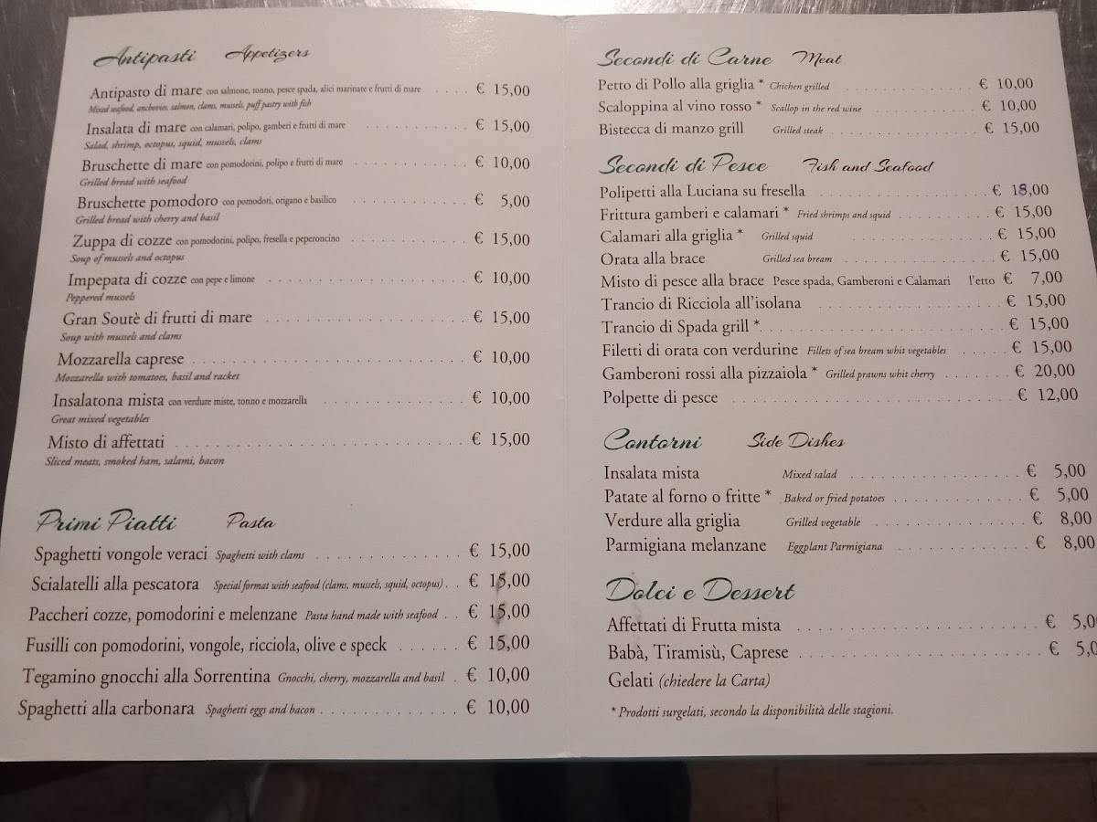 Menu di Trattoria La Bella Napoli 