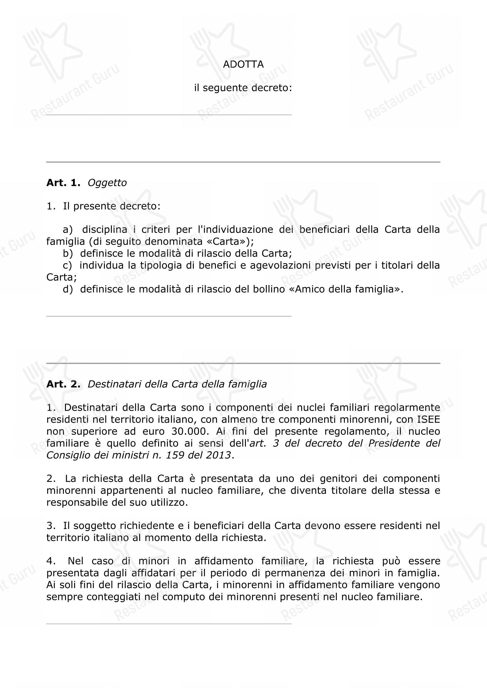 Galaad in Lucera - Menu