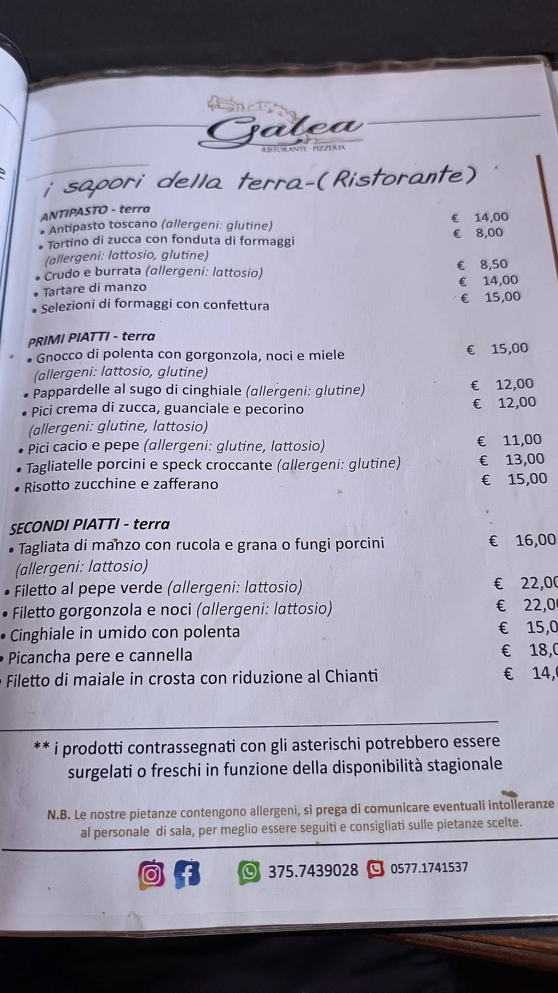 Menu di Galea Ristorante Pizzeria 