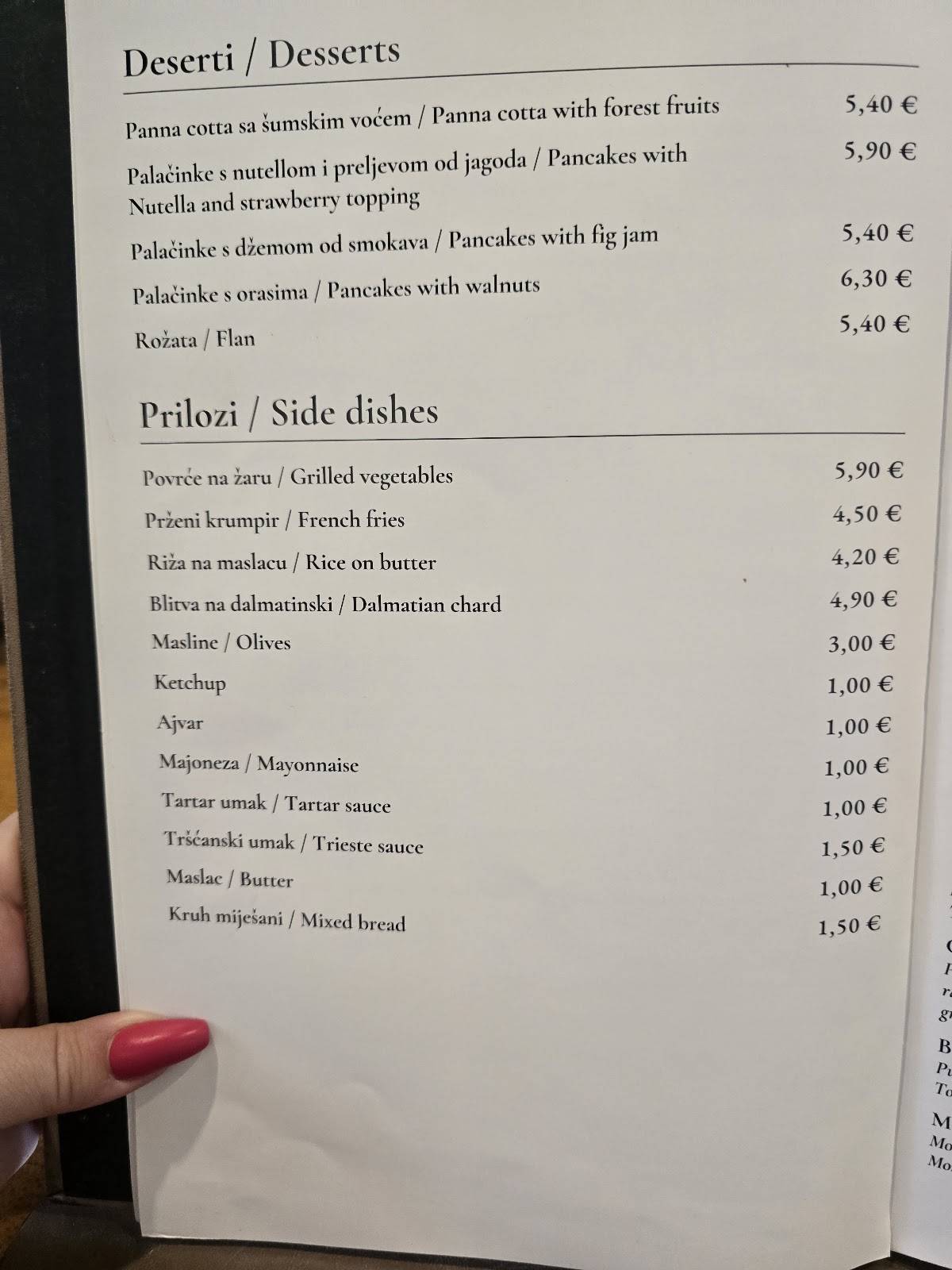 Menu di Gardenia Restaurant Novalja 