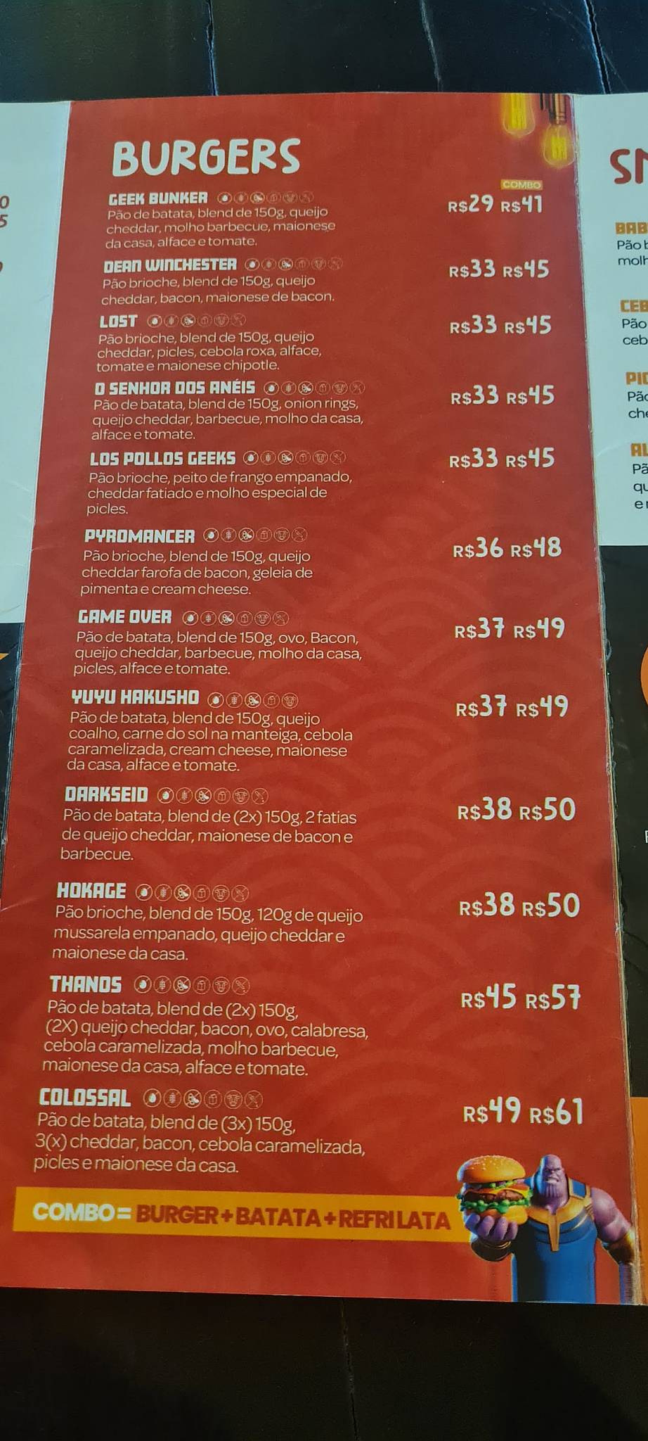 Geek Bunker Burger Sul cardápio