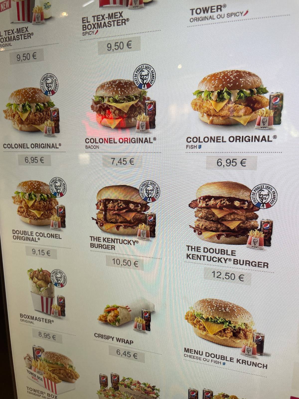 Menu de KFC Strasbourg la Vigie