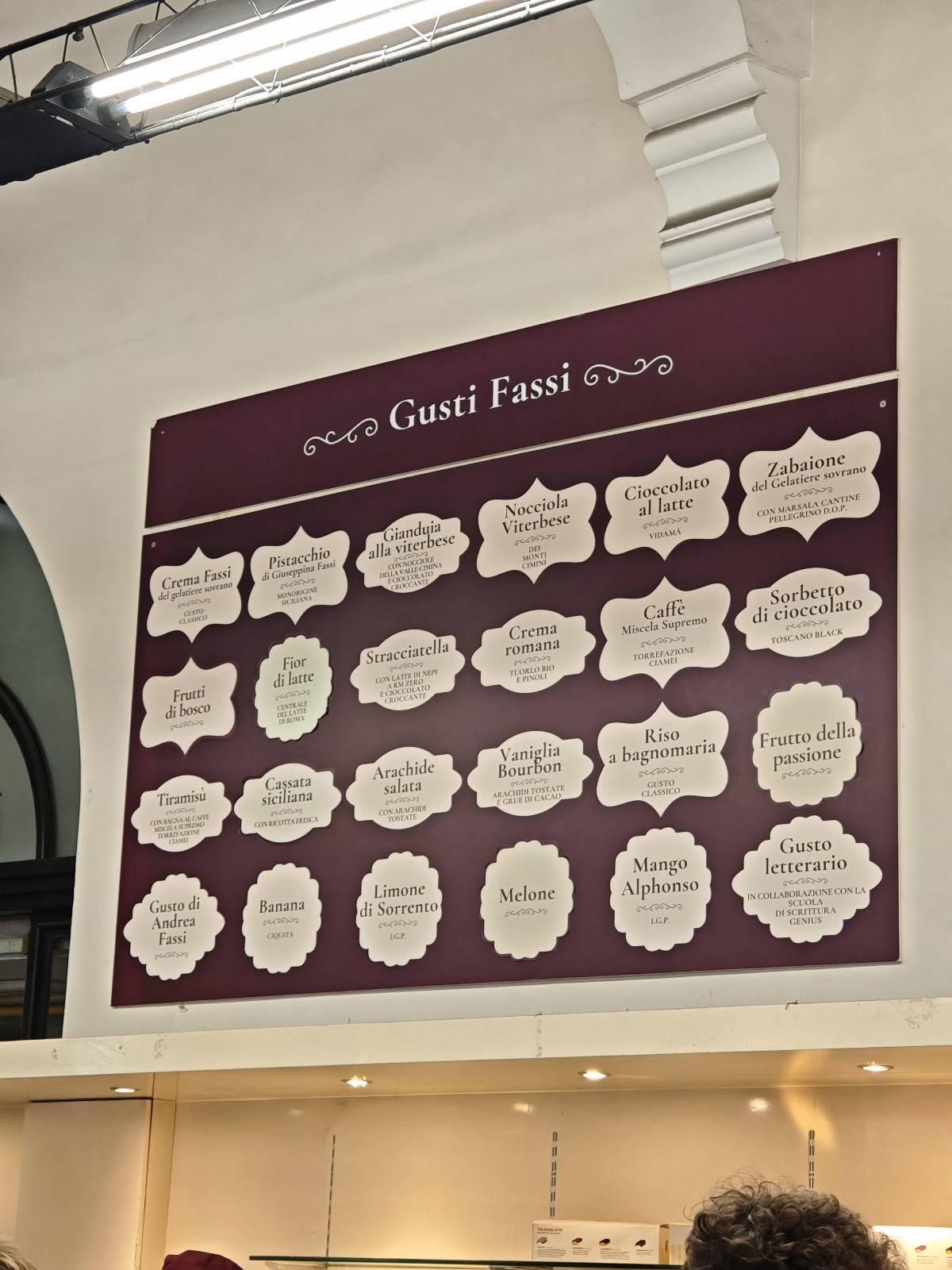 Menu di Gelateria Fassi - Gelato artigianale a Roma dal 1880 