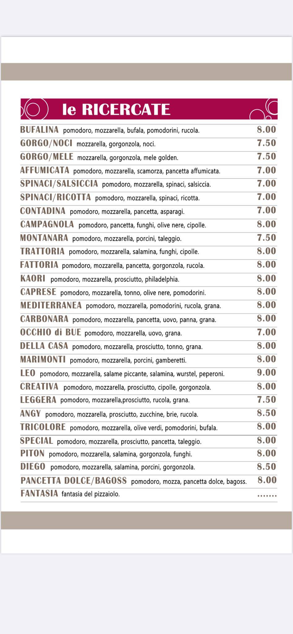 Menu di Gelateria Pizzeria Doppio Gusto 