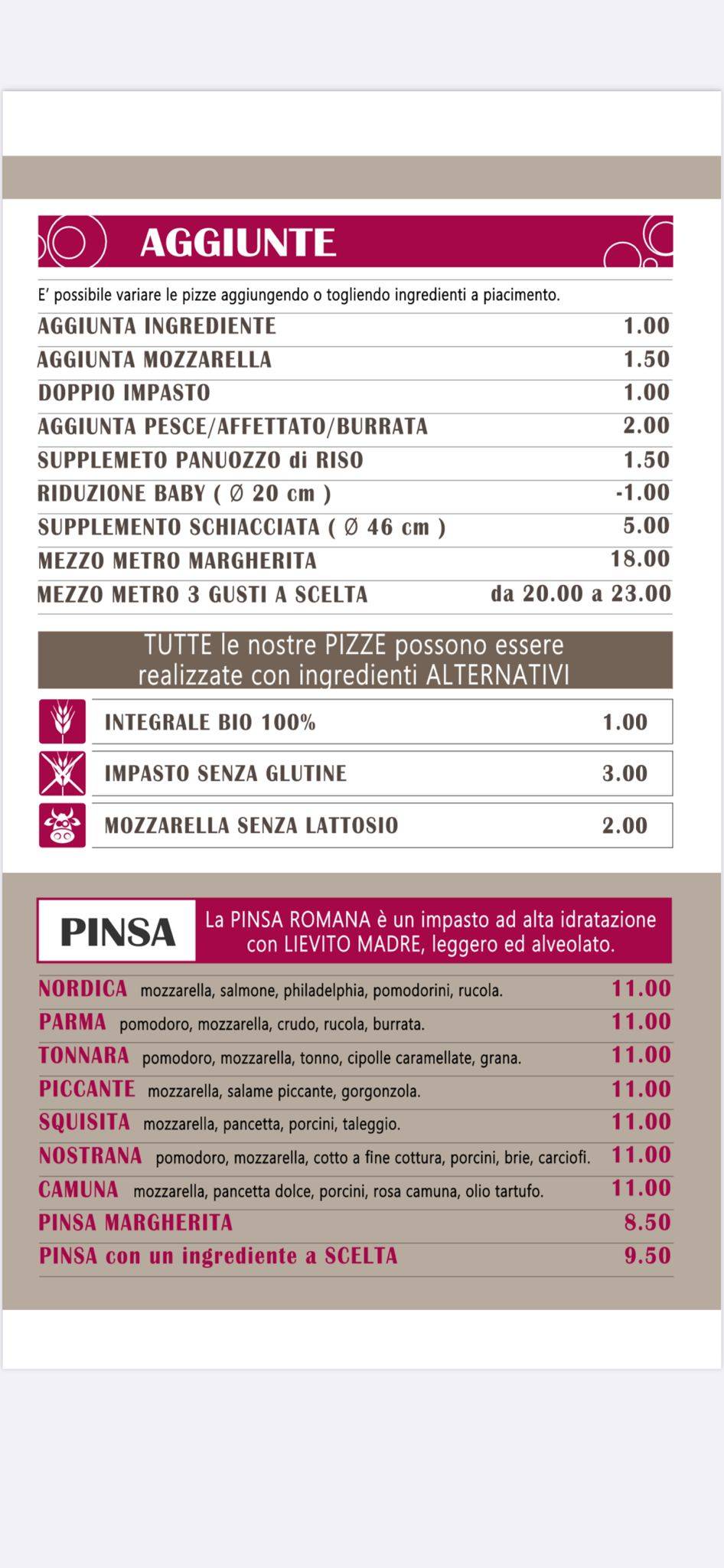 Menu di Gelateria Pizzeria Doppio Gusto 