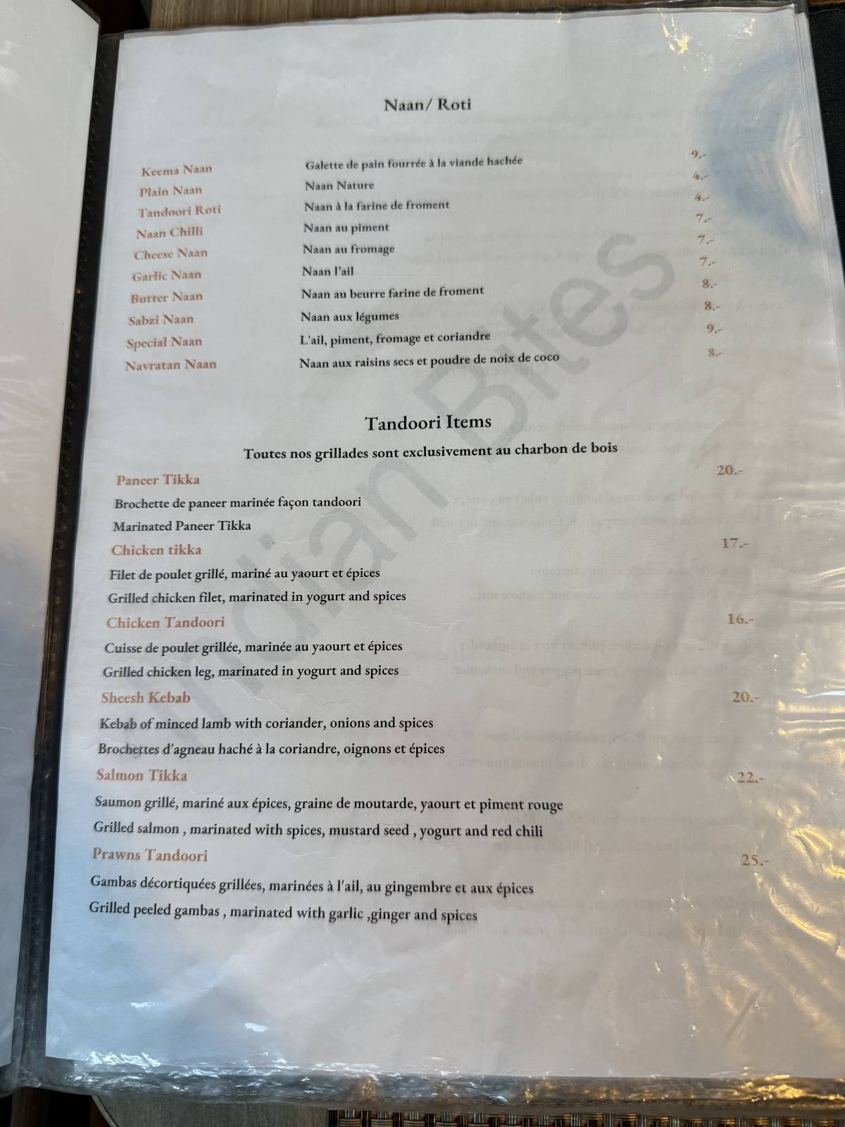 Menu di Indian Bites 