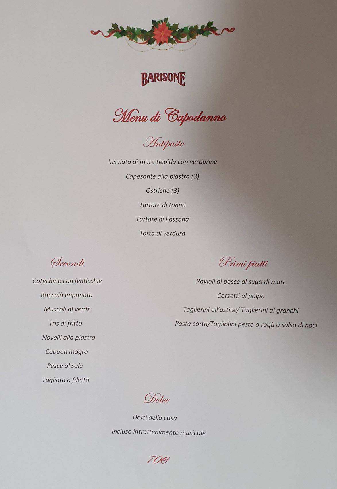 Menu di Trattoria Barisone 