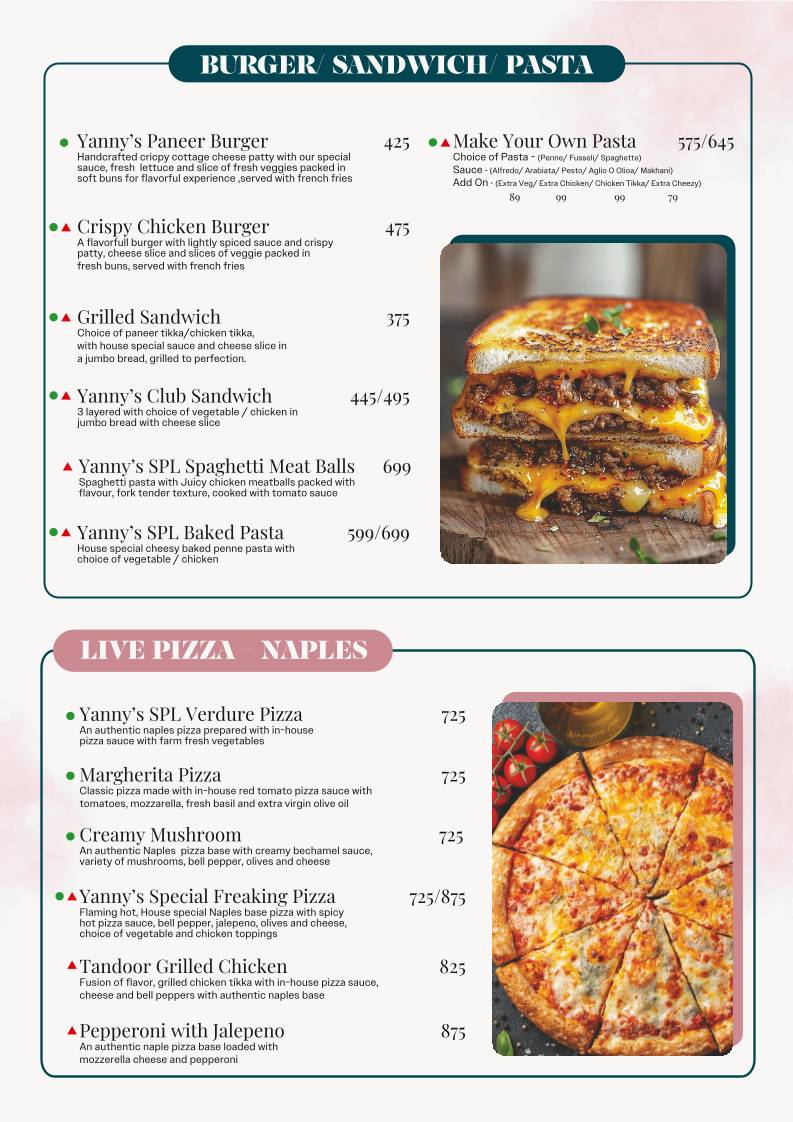 Yanny's Multi-cuisine Restaurant & Coffee House menu