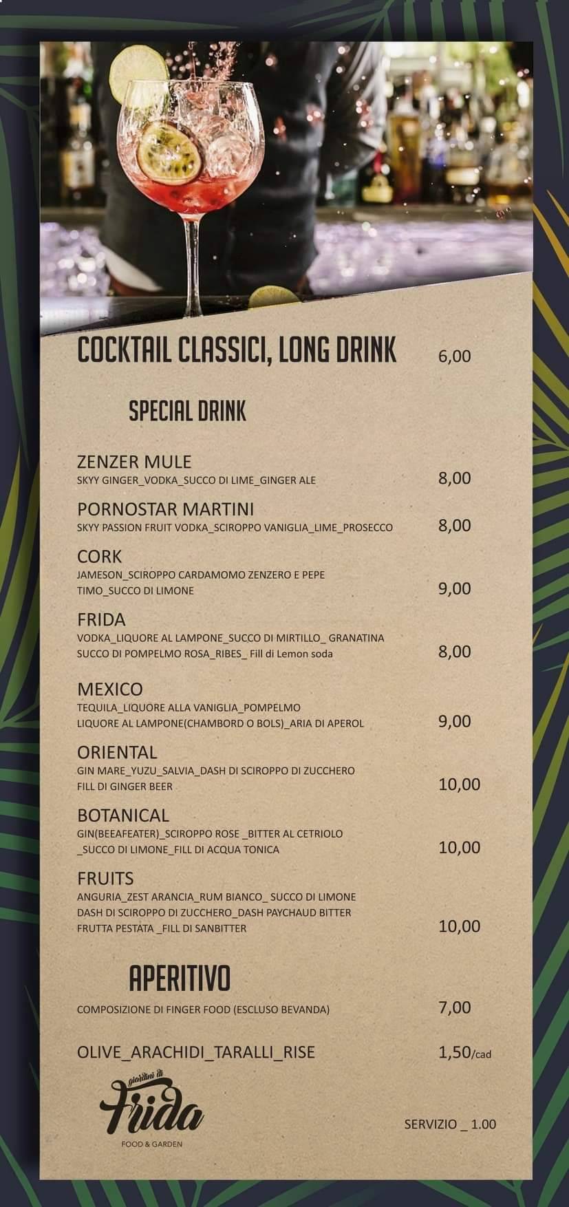 Menu di Bar Giardini di Frida 
