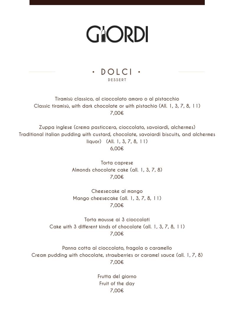 Menu di Giordi Ristorante 