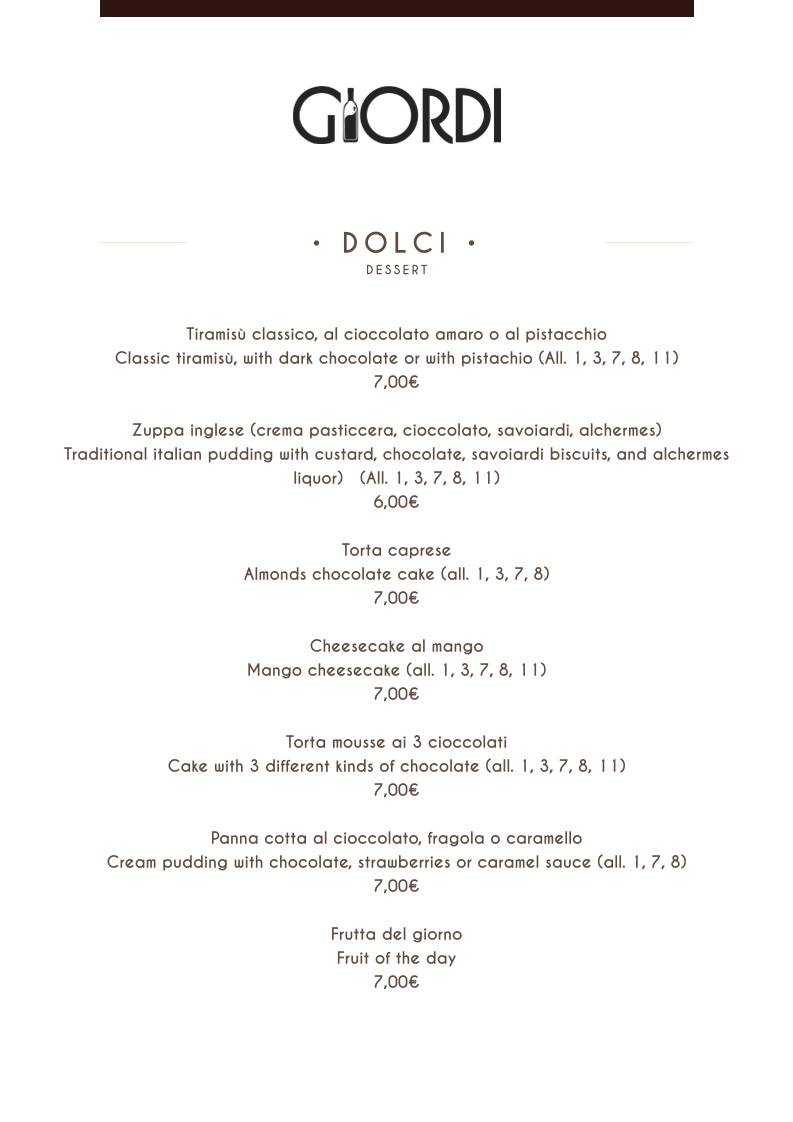 Menu di Giordi Ristorante 