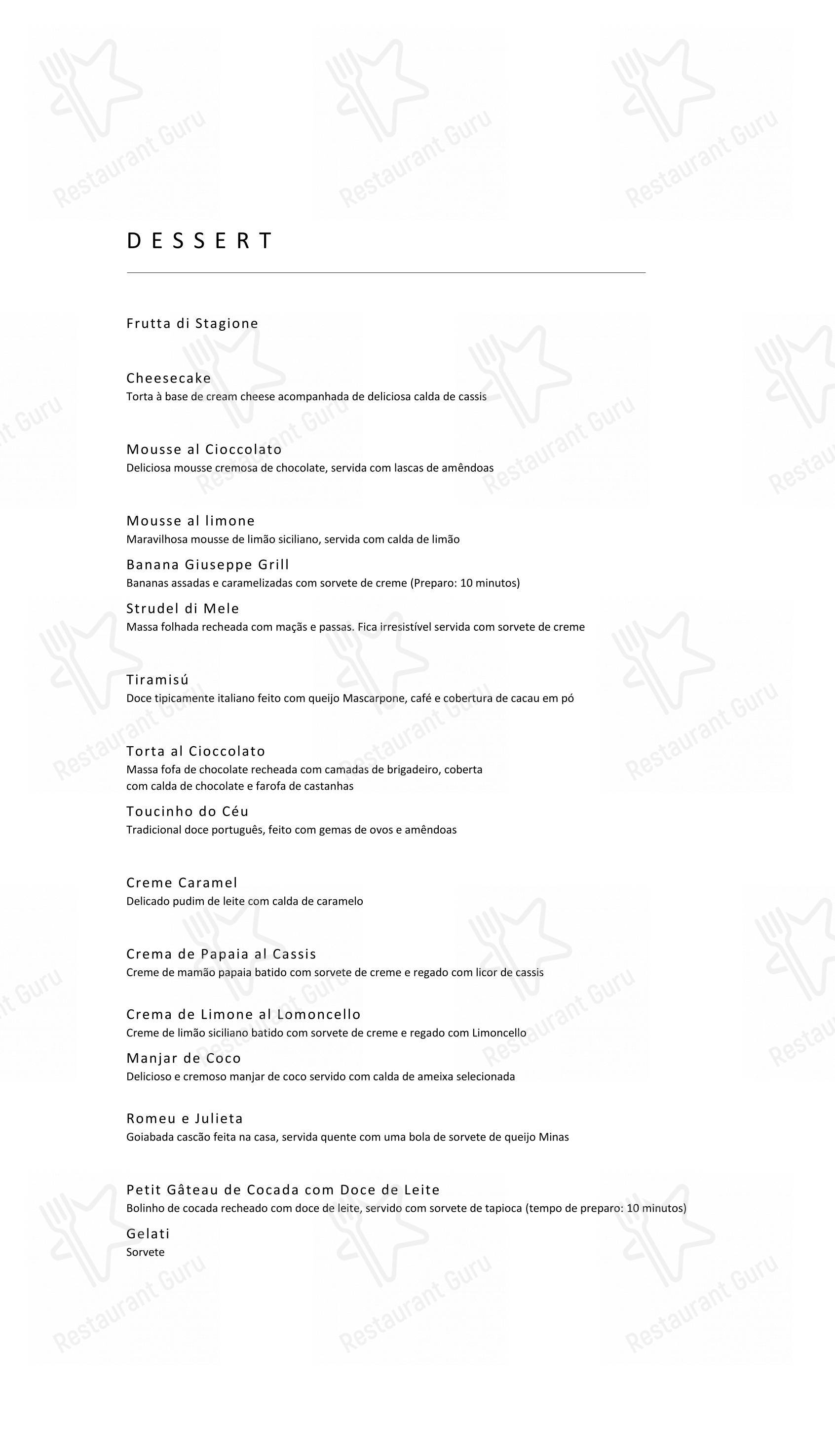 Menu para Giuseppe Italiano em Rio de Janeiro