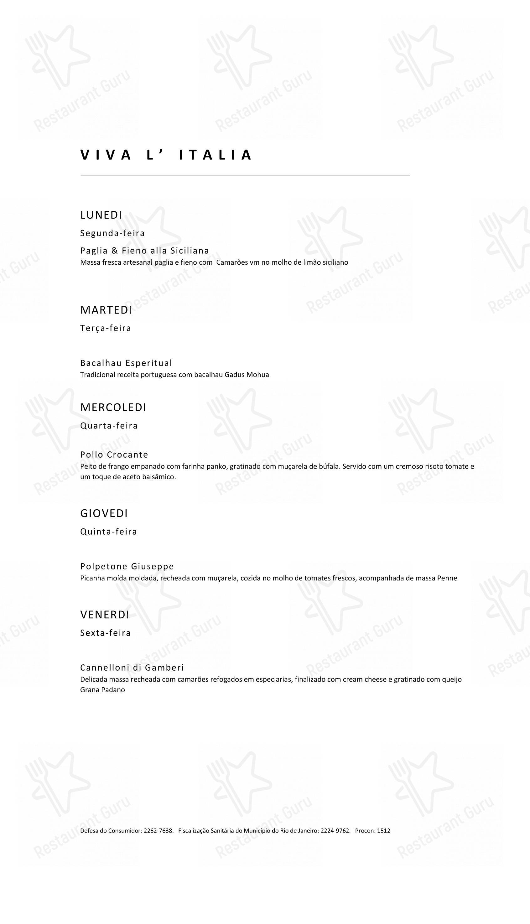 Giuseppe Italiano em Rio de Janeiro - Menu