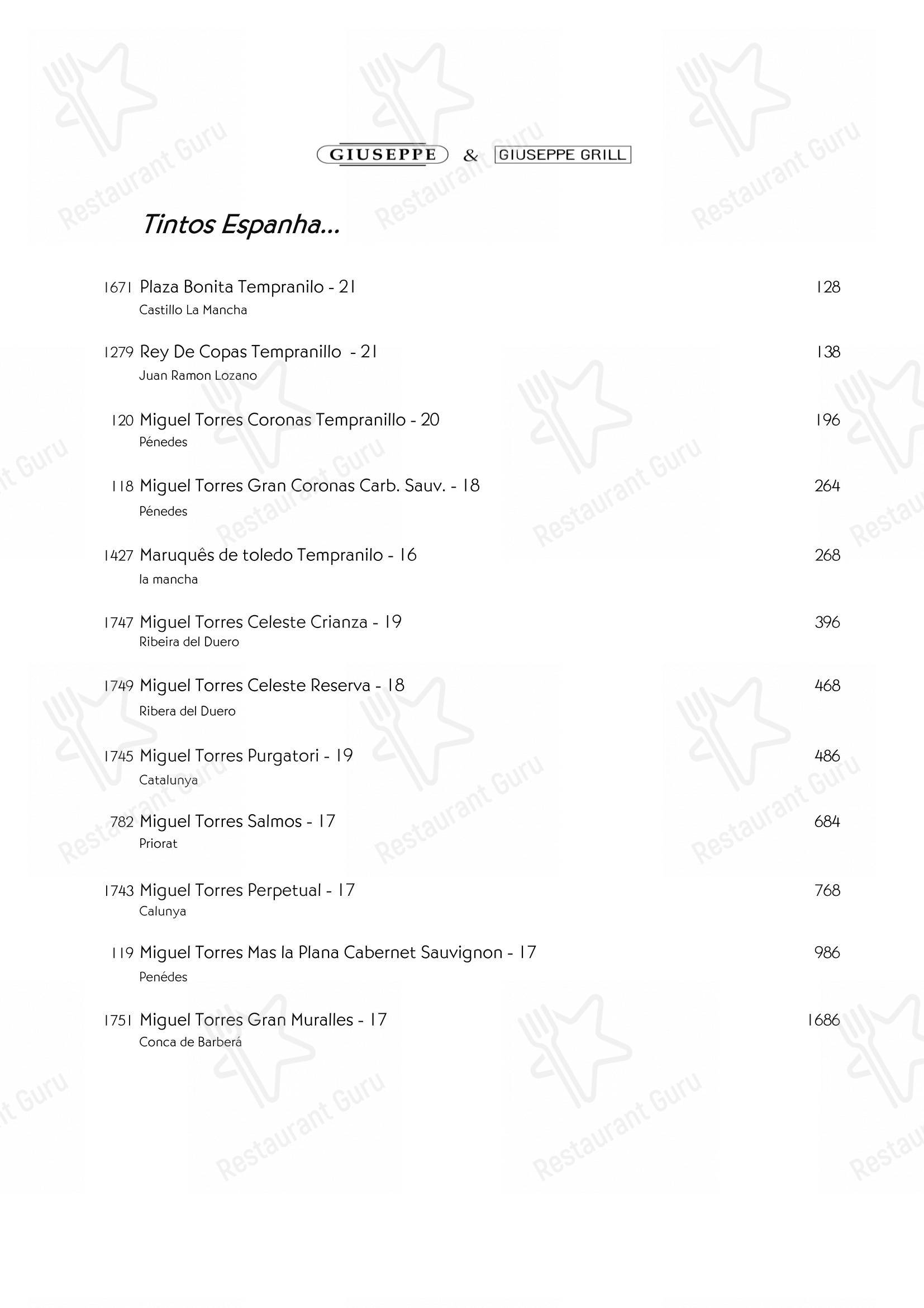 菜单 para Giuseppe Italiano restaurante