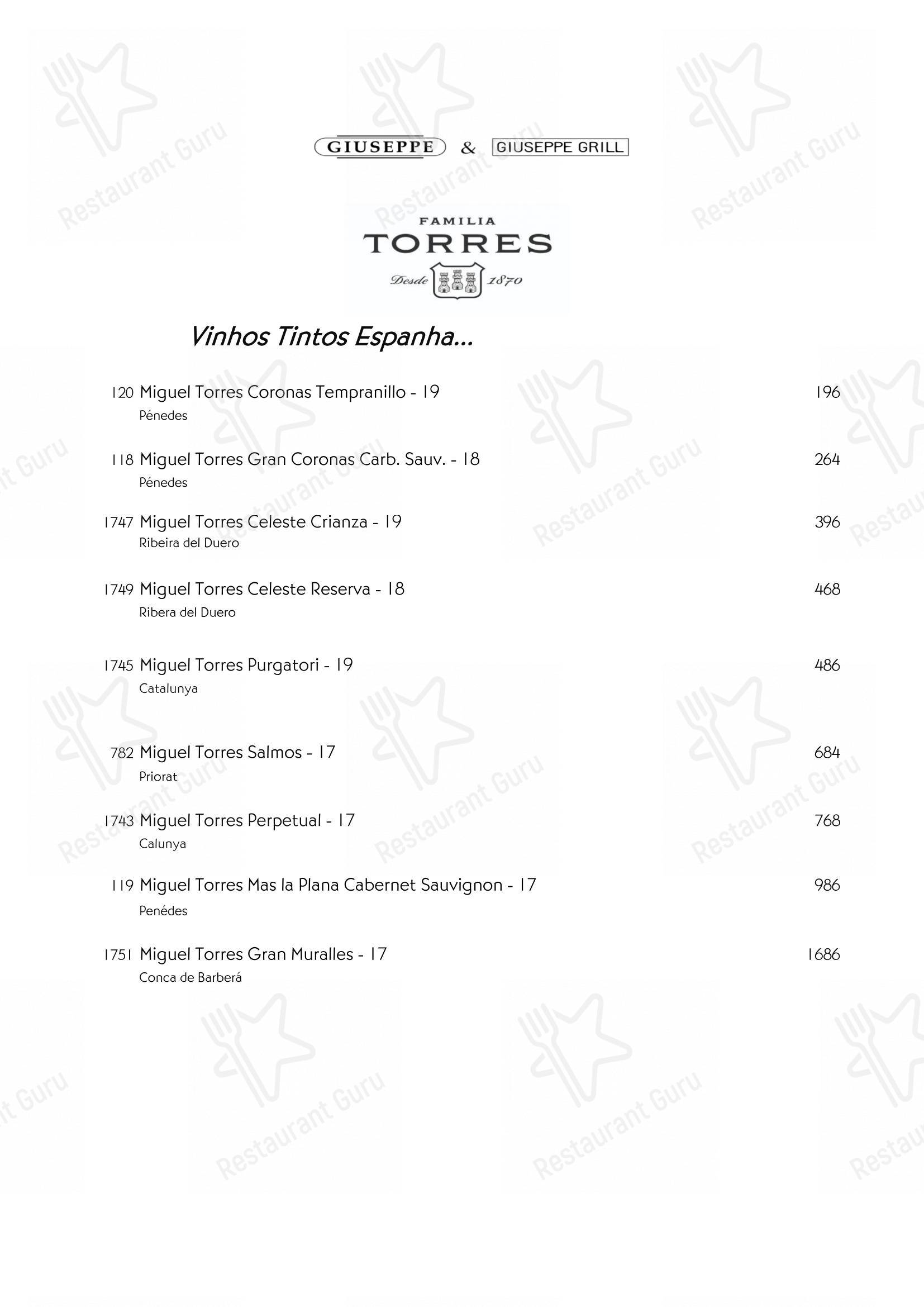 菜单 para Giuseppe Italiano restaurante