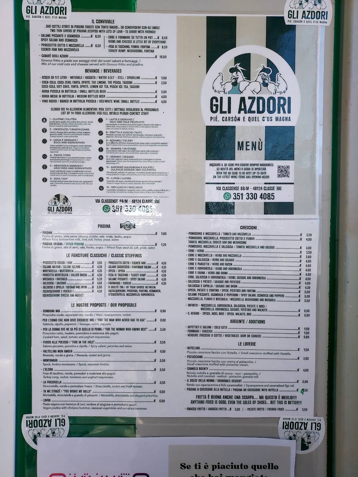 Menu di Gli Azdori piadine e crescioni 