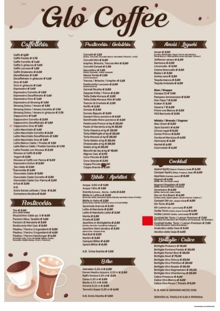 Menu di Glo coffee 
