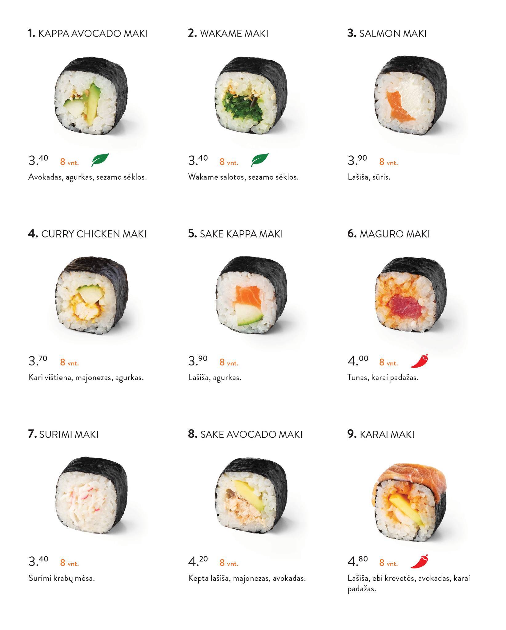 Меню ресторана Go Sushi, Паневежис, улица Клайпедос