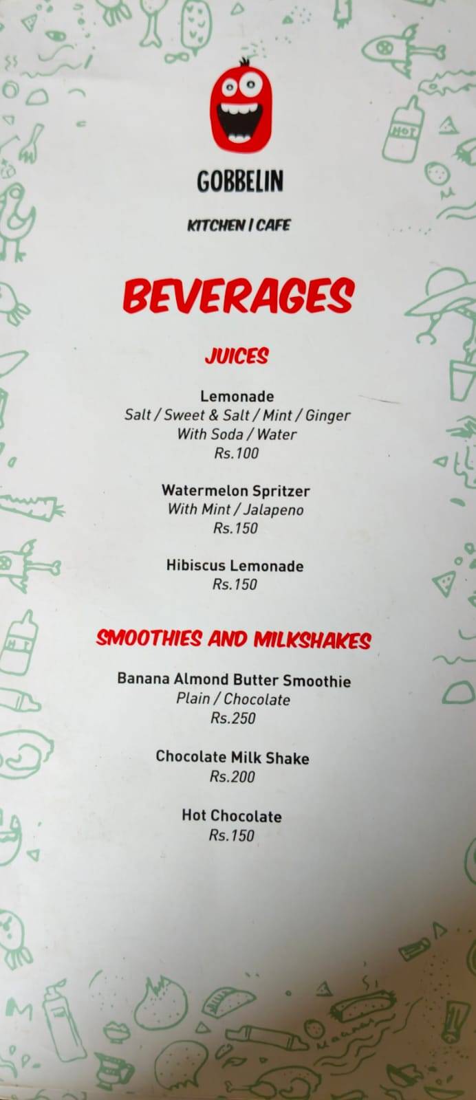 Gobbelin Kitchen and Cafe menu