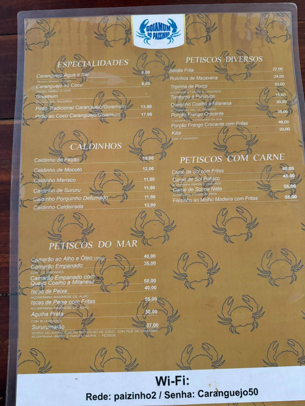 Goiamum do Paizinho cardápio