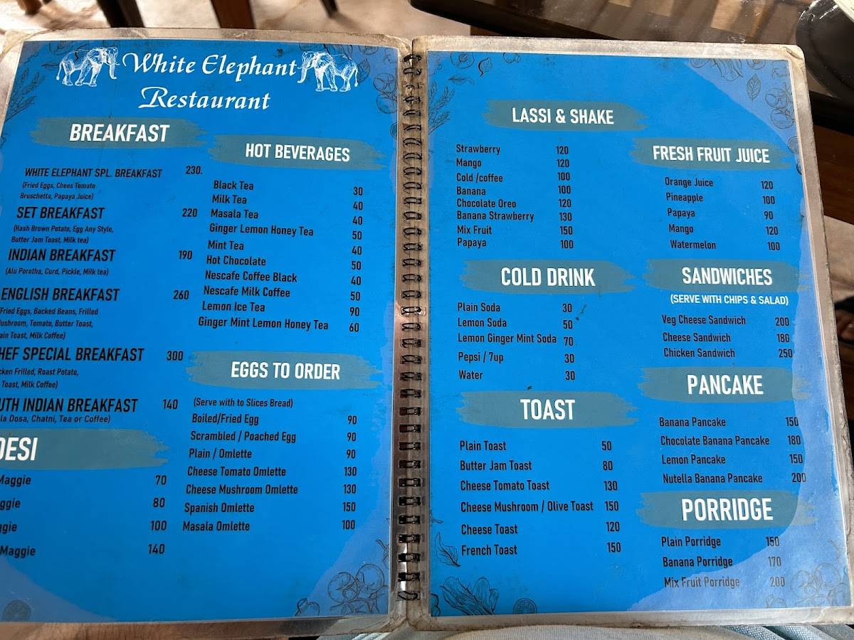 White Elephant Restaurant & Cottages menu
