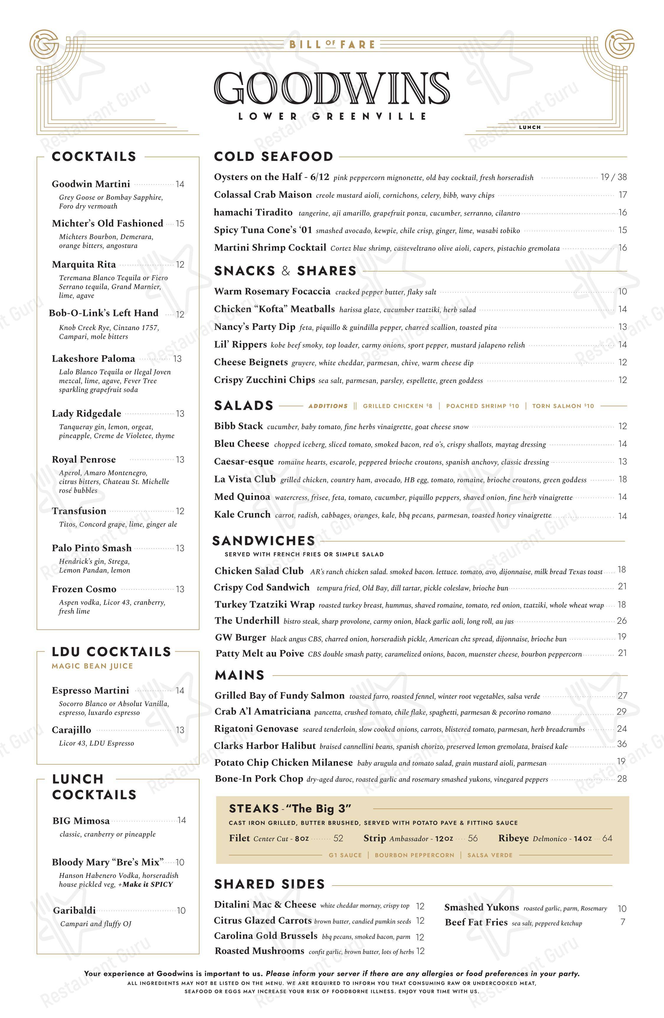 Menu at Goodwins pub & bar, Dallas