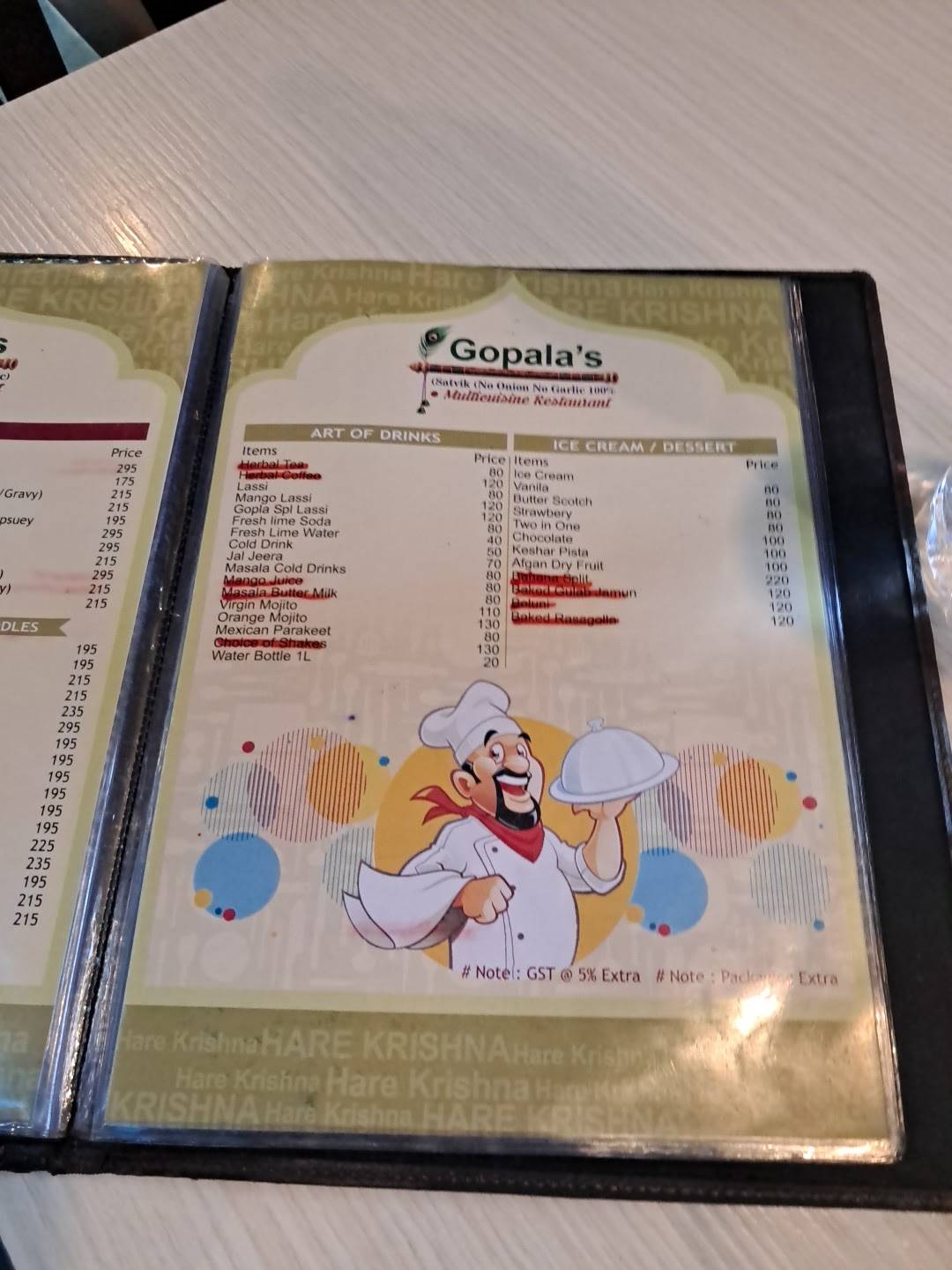 Gopala's menu