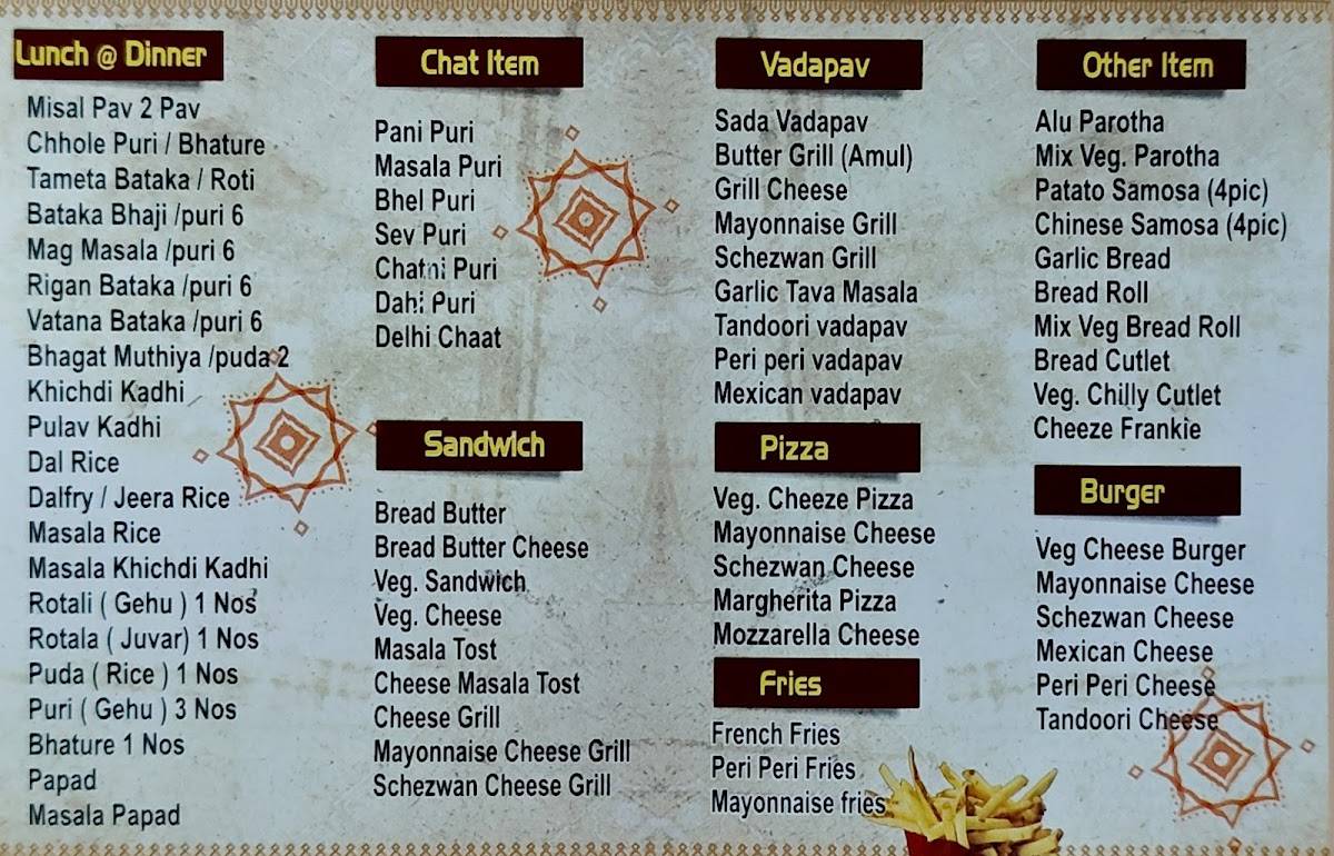 Govinda Snacks menu