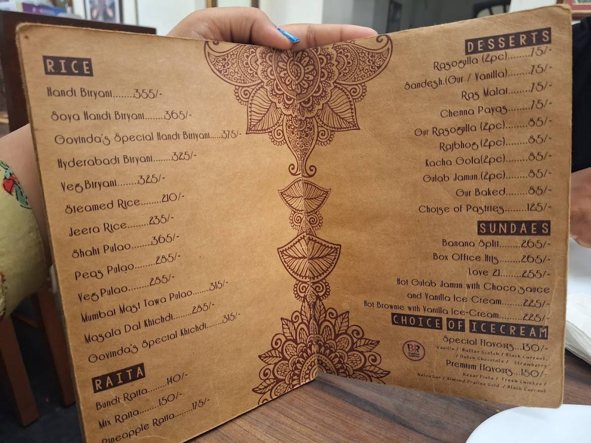 Govinda's menu