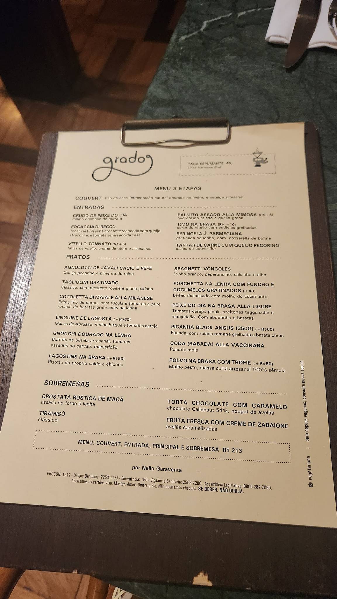 Grado Restaurante cardápio