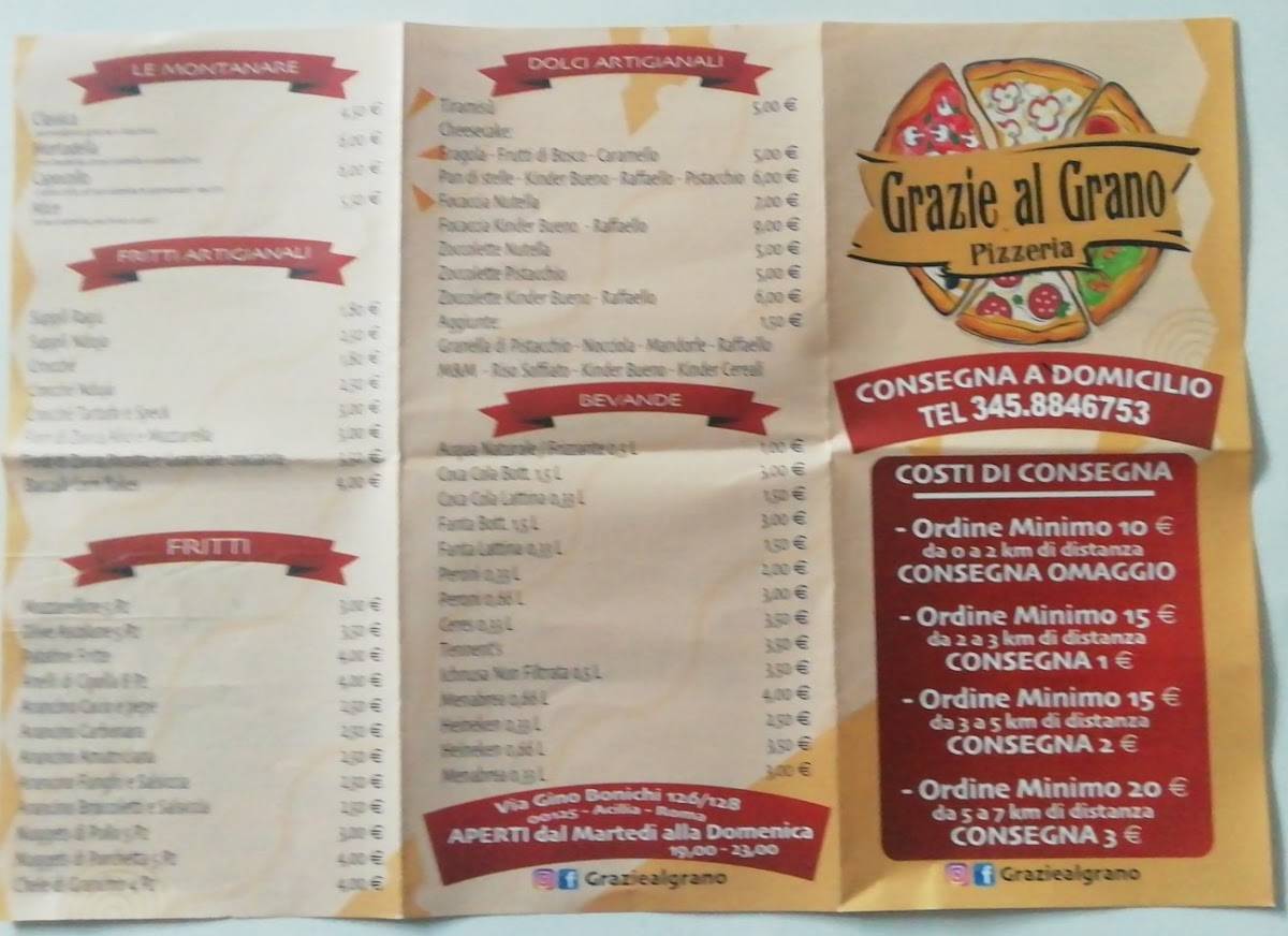 Menu di Grazie al Grano 