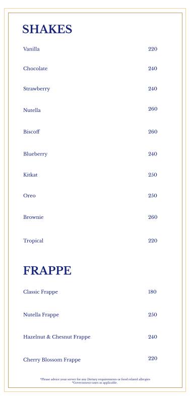 Gree ca Cafe Rooftop menu