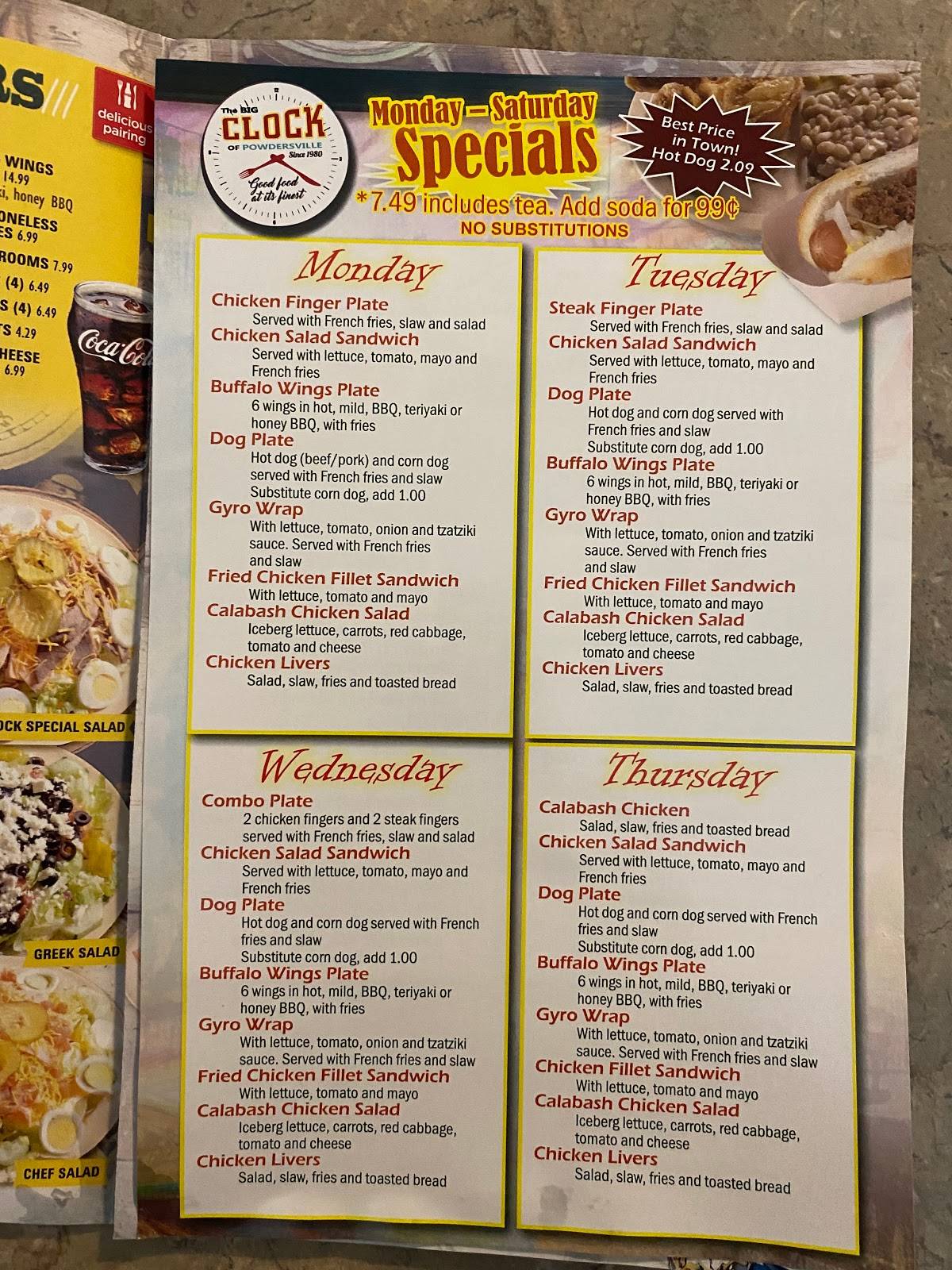 Menu at The BIG Clock of Powdersville restaurant, Greenville, SC153