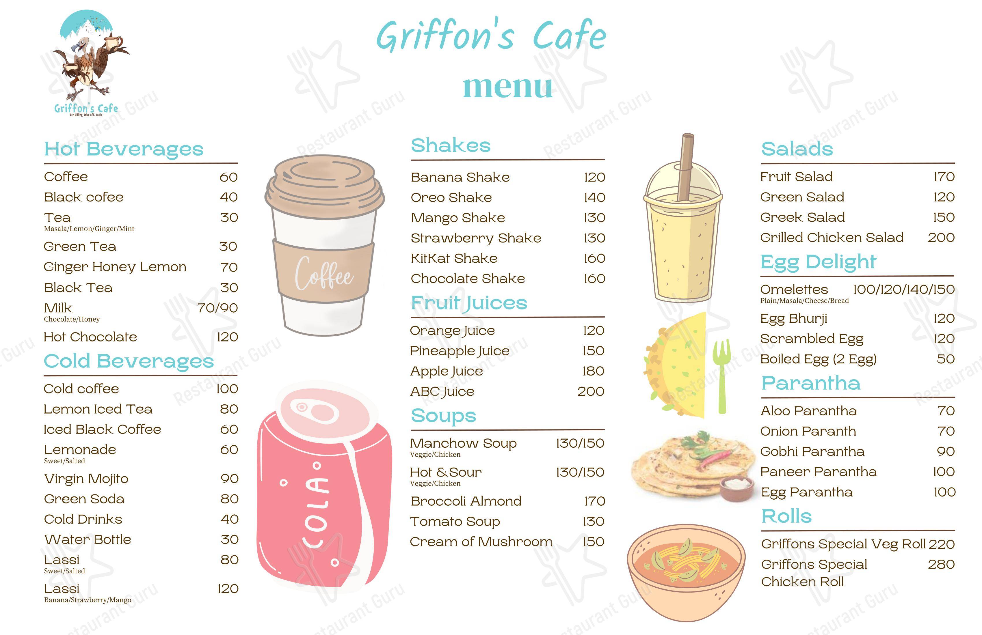 Menu for the Griffon's Cottage, Cafe and Campsite restaurant