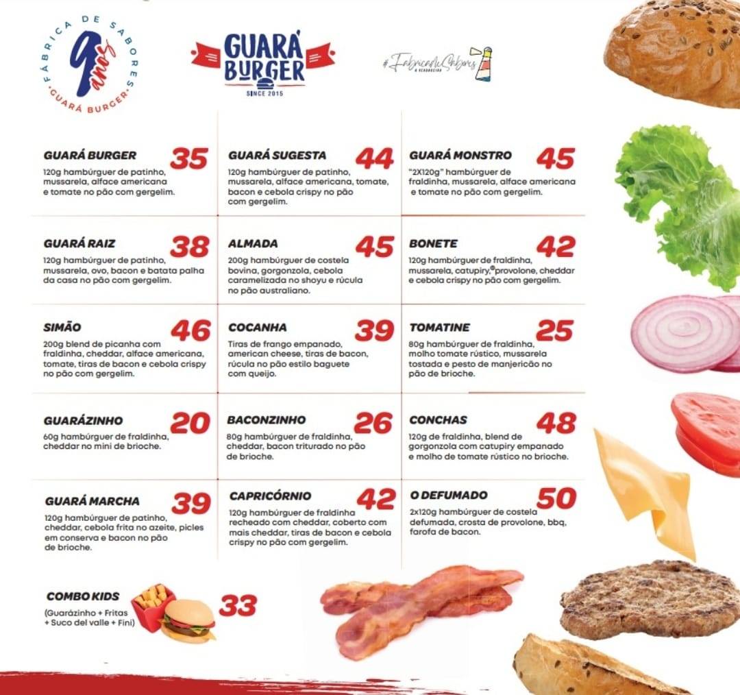 Guará Burger Hamburgueria cardápio