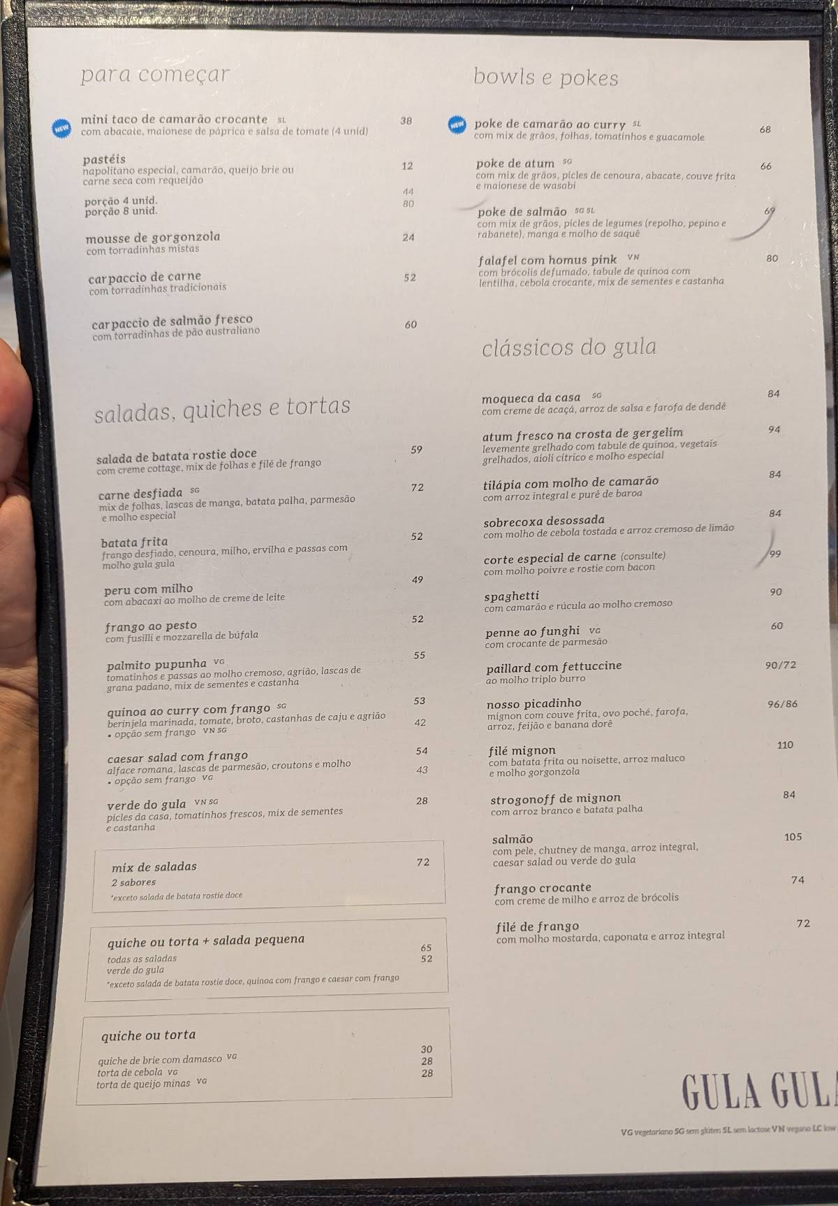 Gula Gula Jardim Botânico cardápio